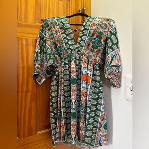 Floral Green and Orange Bohemian Dress